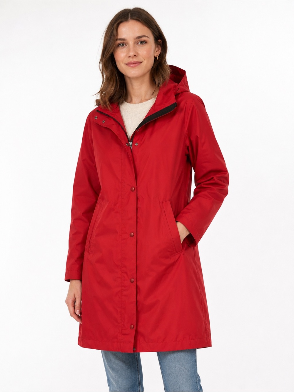 L.L. Bean Red Hooded Trench Coat